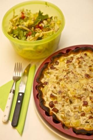 quiche met witloof en vegan spek van de vegetarische slager
