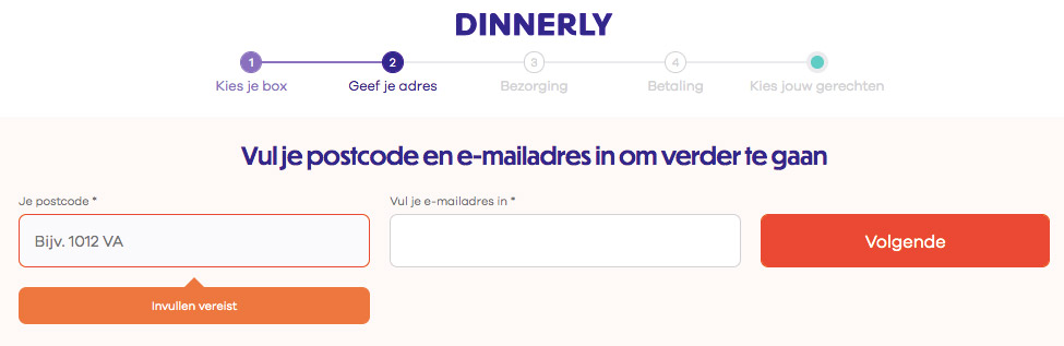 Dinnerly contactgegevens invullen