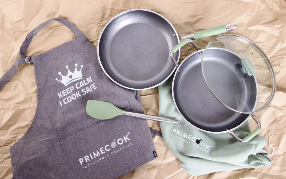Primecook koekenpan, hapjespan, schort en spatel
